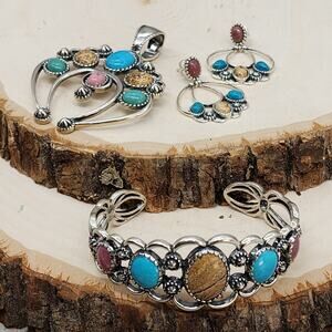 Carolyn Pollack AW .925 Silver DemiParure Jasper Turquoise Rhodonite 70g - NIB